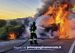 SS 115, autocarro in fiamme, intervengono i Vigili del Fuoco 