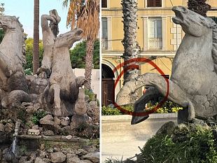 trapani-danneggiata-la-fontana-del-tritone-uno-dei-cavalli-perde-una-zampa