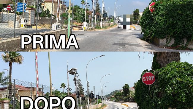 Alcamo marina. Torna pienamente visibile lo Stop all'incrocio della 