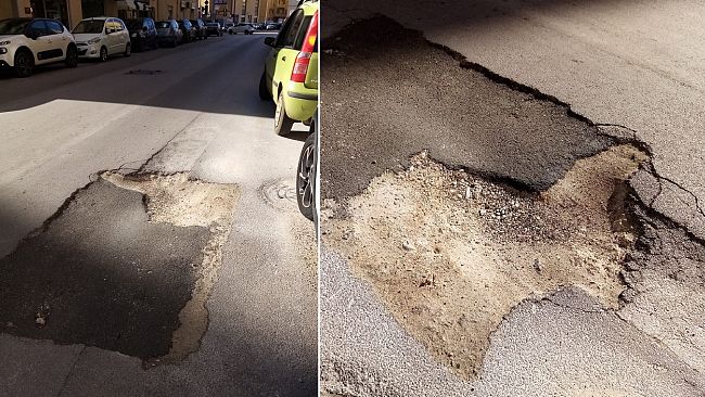 ​Trapani, pericolosa buca in via Archi