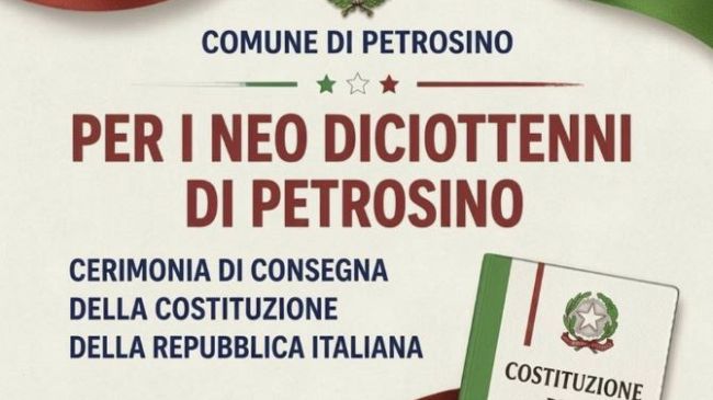 ​Petrosino celebra i neo diciottenni: consegna della Costituzione in Aula Consiliare Petrosino