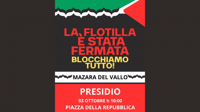 Mazara, oggi il piazza della Repubblica il presidio per la Global Sumud Flotilla e Gaza
