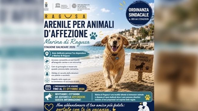 Marina di Ragusa, torna la spiaggia per i cani: confermata l'area attrezzata per la stagione 2026