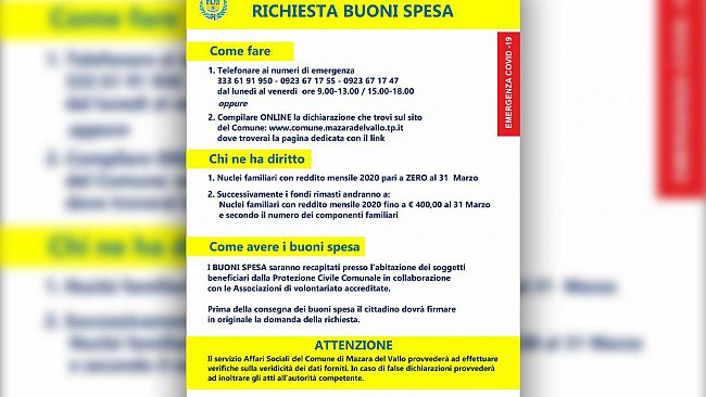 Mazara, Coronavirus, Buoni spesa: a chi spettano (e altre info utili)