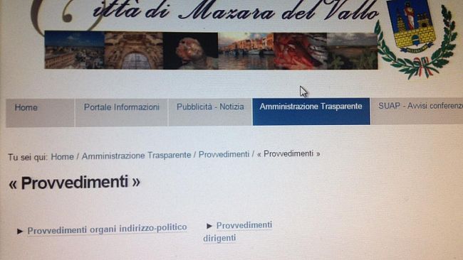 Mazara, Gli atti politici e dirigenziali del Comune nella sez. “Amministrazione Trasparente” del sito istituzionale