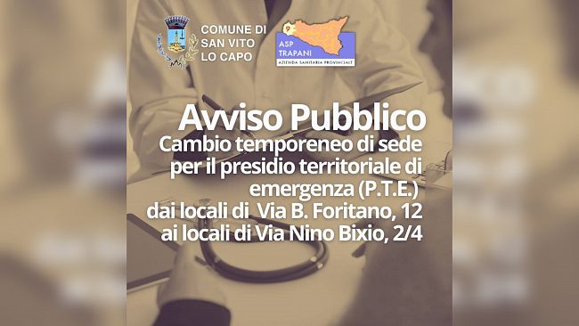 San Vito Lo Capo, ​cambio temporaneo di sede per il presidio Territoriale di Emergenza (P.T.E.)