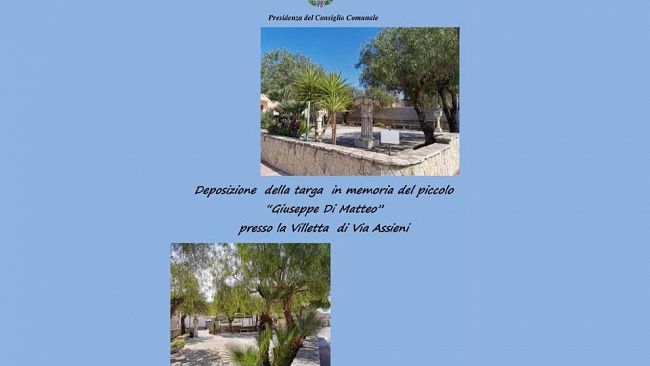 Legalità: domani sarà deposta una targa in memoria del piccolo Giuseppe di Matteo e di tutte le vittime di mafia