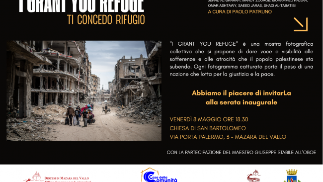 Mazara, giorno 8 maggio “I grant you refuge” la mostra fotografica su Gaza