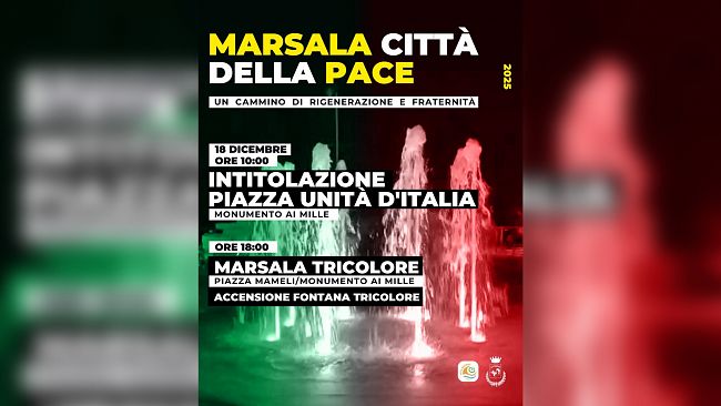 ​Marsala. Giovedì l'inaugurazione di “Piazza Unità d'Italia” e della fontana tricolore