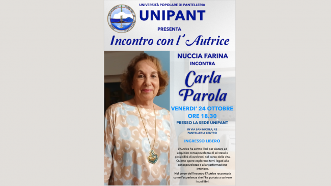 Pantelleria, Unipant: il 24 ottobre l'incontro con la scrittrice Carla Parola