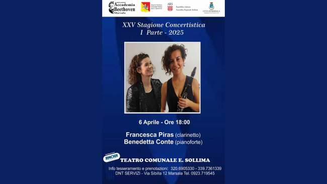 Marsala, il duo Piras-Conte al Teatro Sollima per un viaggio musicale tra classica, jazz e cinema