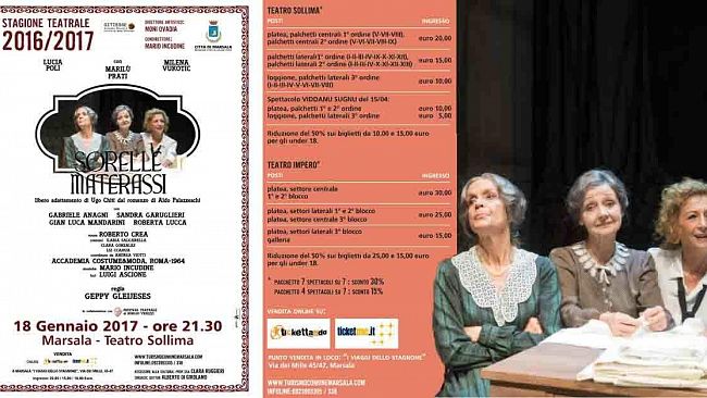 Marsala, stagione teatrale: il 18 gennaio “Sorelle Materassi”