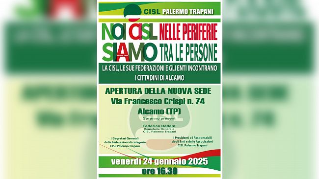Alcamo, verrà inaugurata venerdì 24 gennaio la nuova sede Cisl