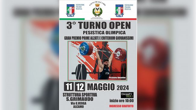 Alcamo: 3^ turno open di pesistica olimpica, 11 e 12 maggio 