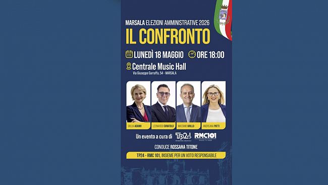 Marsala 2026, confronto pubblico tra i quattro candidati sindaco: lunedì 18 maggio al Centrale Music Hall