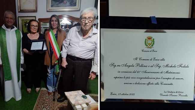​Erice, festeggiati i 60 anni di matrimonio di Angela Pollina e Michele Fodale