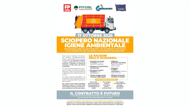 ​Il 17 ottobre sciopero Nazionale Igiene Ambientale: possibili disagi nella raccolta anche a Mazara