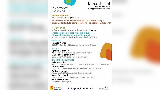 “In viaggio nel territorio” con Antonella Agnoli. Domani l’incontro a Marsala 