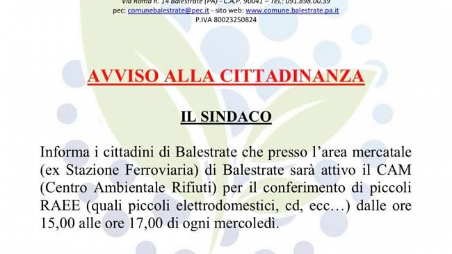 Rifiuti, attivato a Balestrate il centro ambientale 