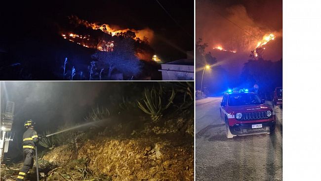Grosso incendio sul Monte Inici, interventi resi difficili dal forte vento  