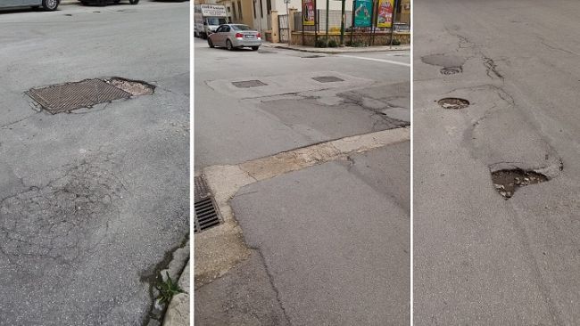 ​Trapani, pericolose buche all'incrocio delle vie Nino Bixio e Nausica