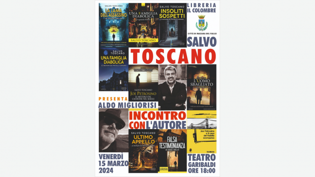 Mazara, domani al Teatro Garibaldi lo scrittore di gialli e thriller Salvo Toscano