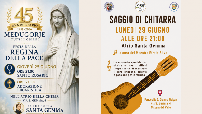 Mazara, parrocchia Santa Gemma: gli eventi in programma per il 25 e 29 giugno 