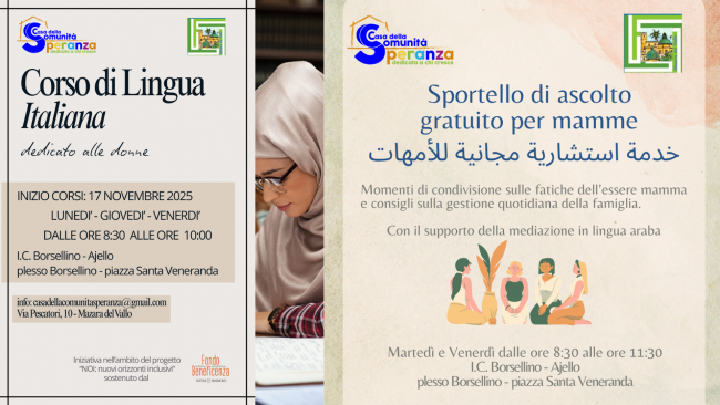 Mazara, Casa della Comunità Speranza promuove corso di lingua italiana e sportello di ascolto 