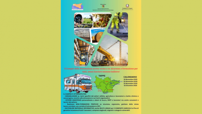 Petrosino, domani in città il camper ASP per la promozione della sicurezza nei luoghi di lavoro