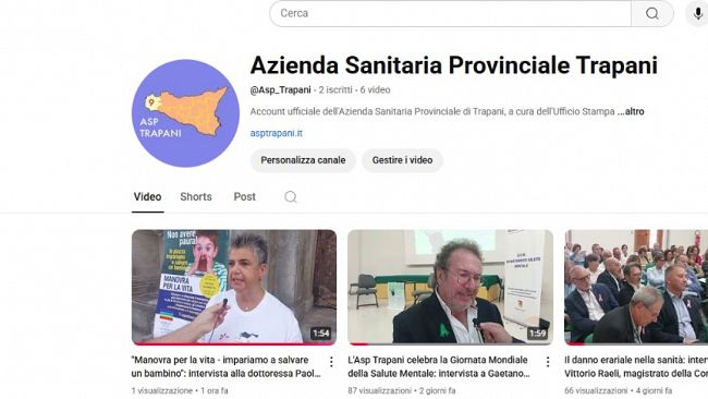 Attivato dall'ASP di Trapani canale Youtube aziendale