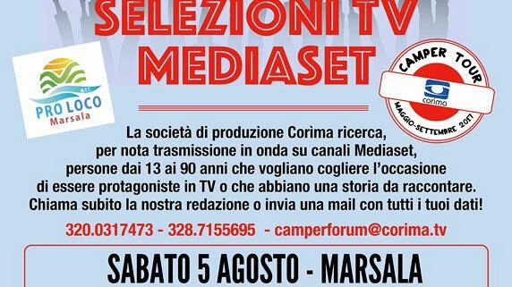 Selezioni per un programma Mediaset sabato 5 agosto a Marsala. La Pro Loco MTT 2.0 supporta l’iniziativa