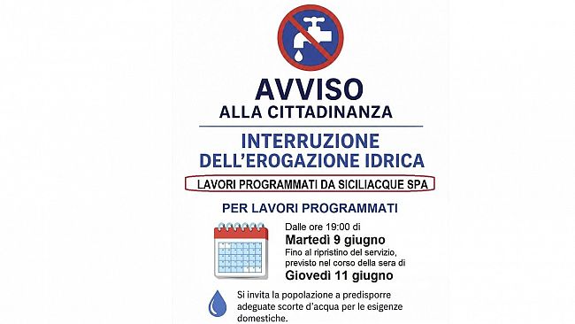 Petrosino, stop all'erogazione idrica da martedì a giovedì sera per lavori di potenziamento