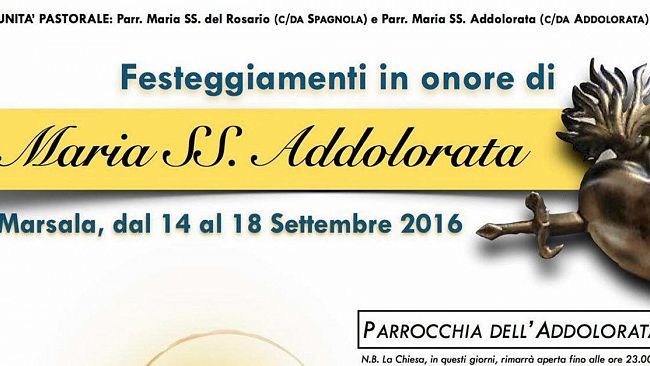 Domani, 18 Settembre, alla Parrocchia dell’Addolorata la processione con i fedeli