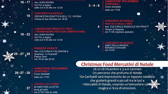 A Calatafimi la magia del Natale con una serie di appuntamenti in calendario