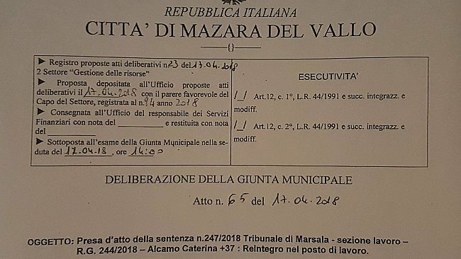 Mazara, nuovamente in servizio 38 precari vincitori del ricorso contro il Comune.