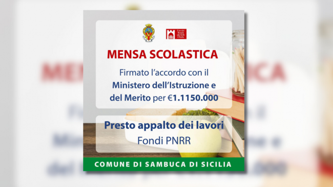 Sambuca di Sicilia, firmato accordo per l’Intervento di miglioramento dei locali destinati alla mensa scolastica 