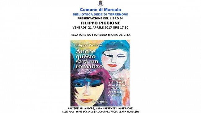 Marsala, venerdì la presentazione del libro “Anche questo sarà un romanzo” di Filippo Piccione