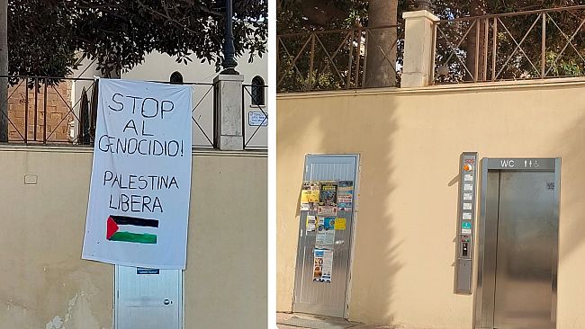 Mazara, un vero mistero la scomparsa del lenzuolo pro-Palestina libera e stop genocidio a Gaza