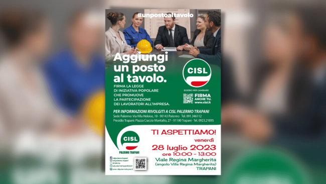 Lavoro, venerdì la raccolta firme sulla proposta di legge CISL approda a Trapani