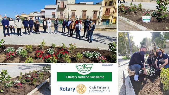 Rotary Club Partanna: piantumazione e sistemazione aiuola in piazza Falcone e Borsellino