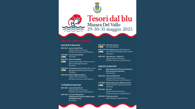 Mazara, 2° edizione di ​Tesori dal Blu: il via oggi con il taglio del nastro