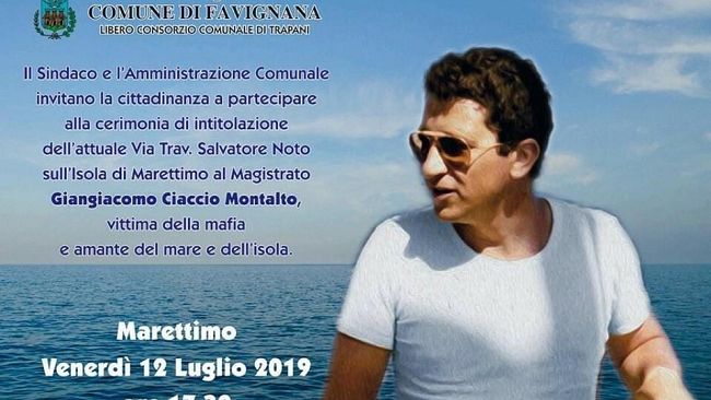 Venerdì a Marettimo l’intitolazione di una via al Magistrato Ciaccio Montalto