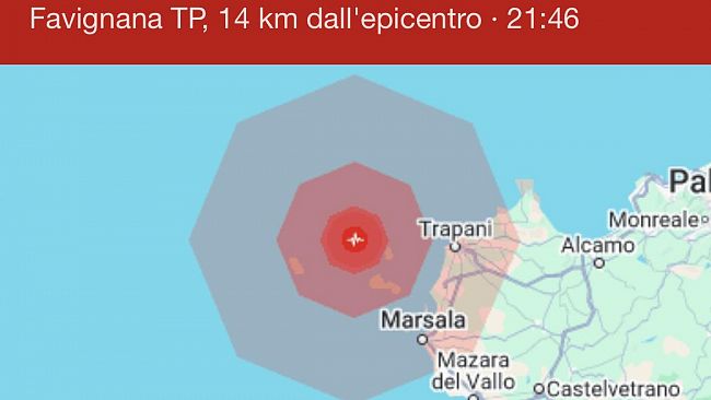 Terremoto al largo di Favignana: scossa di magnitudo 4.2