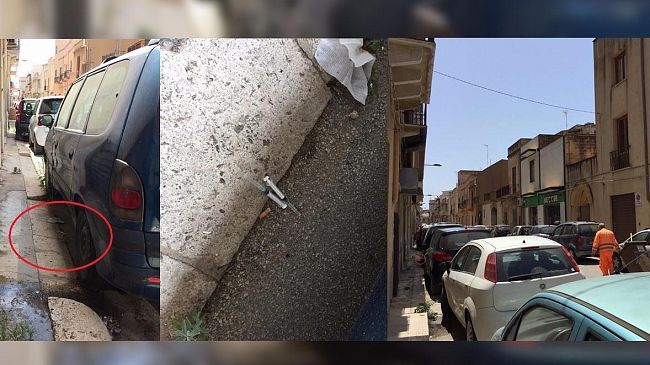 Mazara, Siringhe in pieno giorno nella centralissima via Tenente Gaspare Romano. Pena e rabbia.
