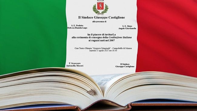 Campobello, il 15 aprile la cerimonia di consegna della costituzione ai 18enni