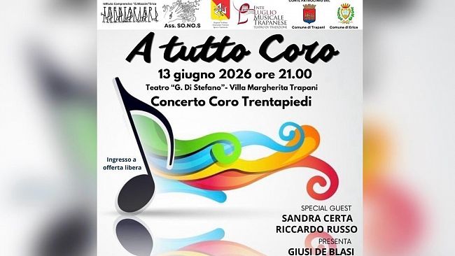 Trapani, sabato 13 giugno concerto di benificienza ​“A tutto coro”