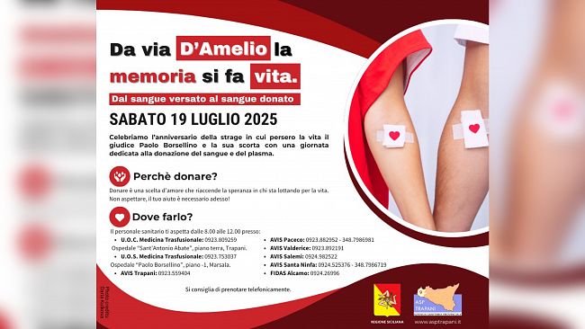 Asp, sabato 19 luglio open day per la donazione di sangue a Trapani e Marsala
