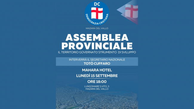 Mazara, il 15 settembre l'assemblea provinciale della DC