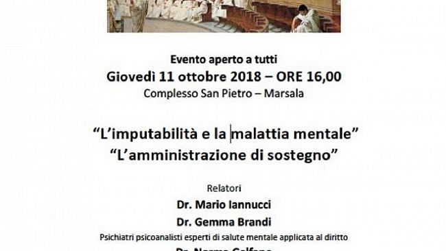 Marsala, domani un seminario dell’Ordine degli avvocati sul tema “L’imputabilità e la malattia mentale e l’amministrazione di sostegno”