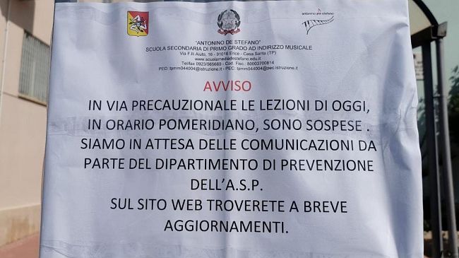 Erice, caso di positività al Covid all’istituto “De Stefano”. Plessi chiusi